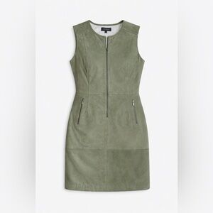 St. John leather suede green zip midi dress. Striped lining. Very good cond. -14
